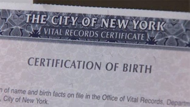 Certification of Birth - New York Vital record